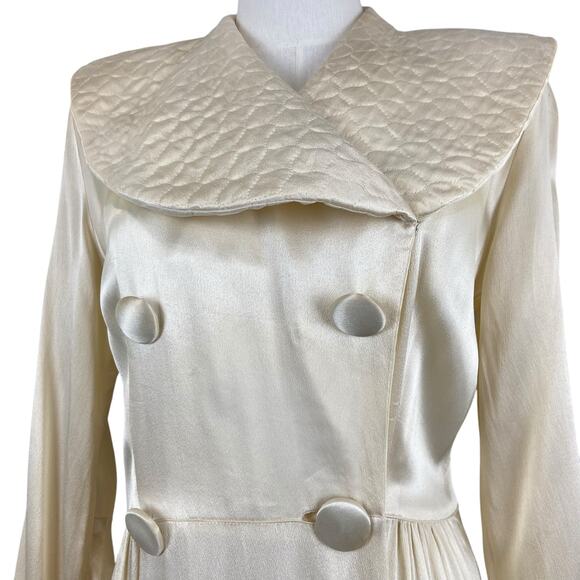 Vintage 30s 40s KAMORA Ivory Liquid Satin Maxi Dressing Gown Robe Women's Size S - Picture 2 of 15
